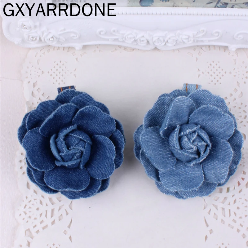 

2019 New 10pcs/lot Jean Rosette Flower Hairpins Handmade Blue Denim Hair Clips Hairgrips Girls Women Barrettes Hair Accessories