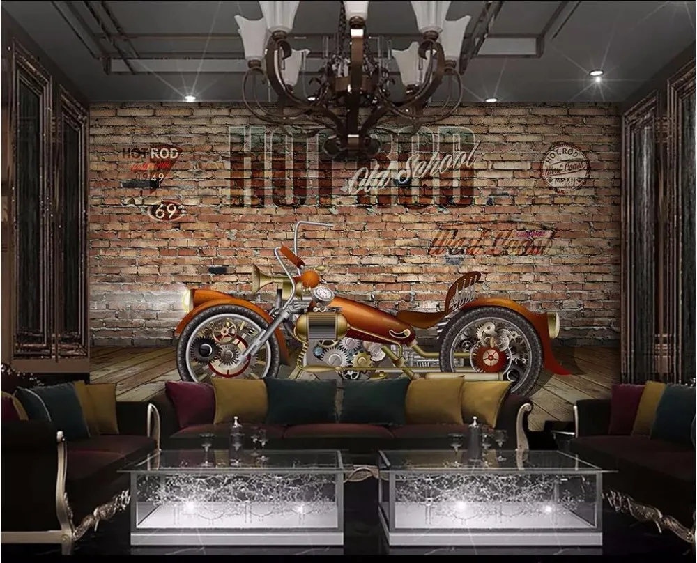 3d wallpaper custom photo mural Motorcycle racing red brick wall background living room 3d wall mural wallpaper for walls 3 d