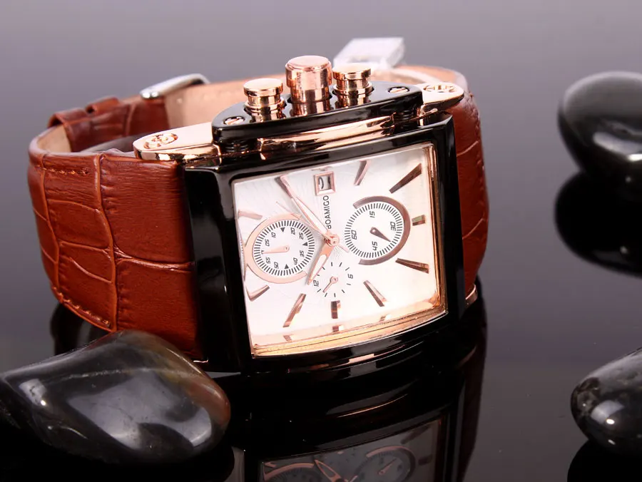 BOAMIGO Coffee Leather Strap Mens Watches Fashion Casual Waterproof Quartz Watch Analog Rectangle Male Clock Relogio Masculino (21)