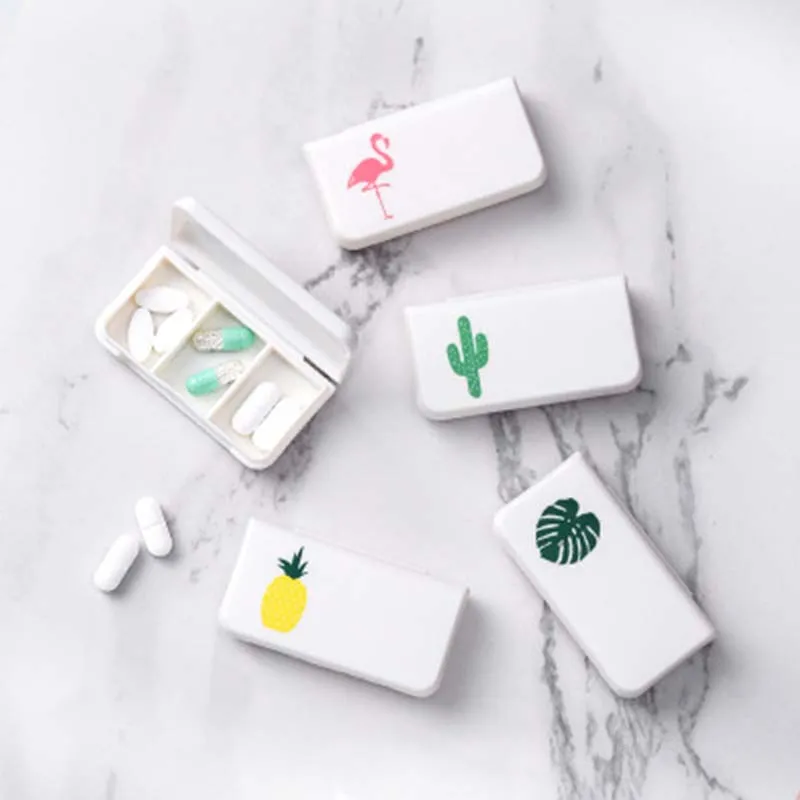 Pill Kit Tablet Flamingo Cactus Leaf Pillbox Dispenser Dispensing Small kit Organizer Case with 3 Lattices 1PC|Storage Boxes & Bins| - AliExpress