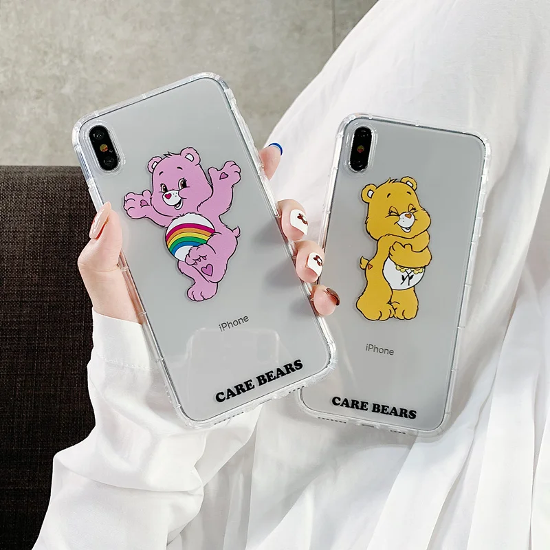 كوريا لطيف الكرتون الحلوى قوس قزح سعيد الدب جراب هاتف ل iphone xs ماكس xr x 6 6 s 7 8 زائد واضح لينة tpu مضاد للخبط الغطاء الخلفي