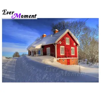 

Ever Moment Diamond Painting Picture Of Rhinestone Full Square Drill 5D DIY Decoration Diamond Embroidery House Snow S2F1873