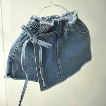 

2019 summer new children's wear girl skirt personality tie wash jeans joker half skirt