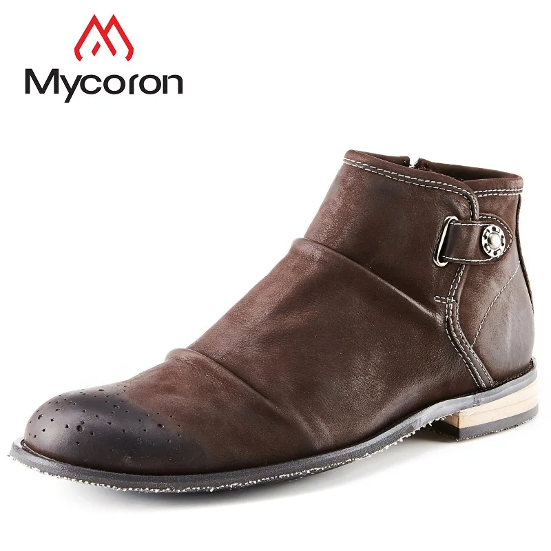 

MYCORON Autumn Winter Shoes Men Genuine Top Quality Black Leather Chelsea Boots Male Brand Ankle Men'S Boots Bota Masculina