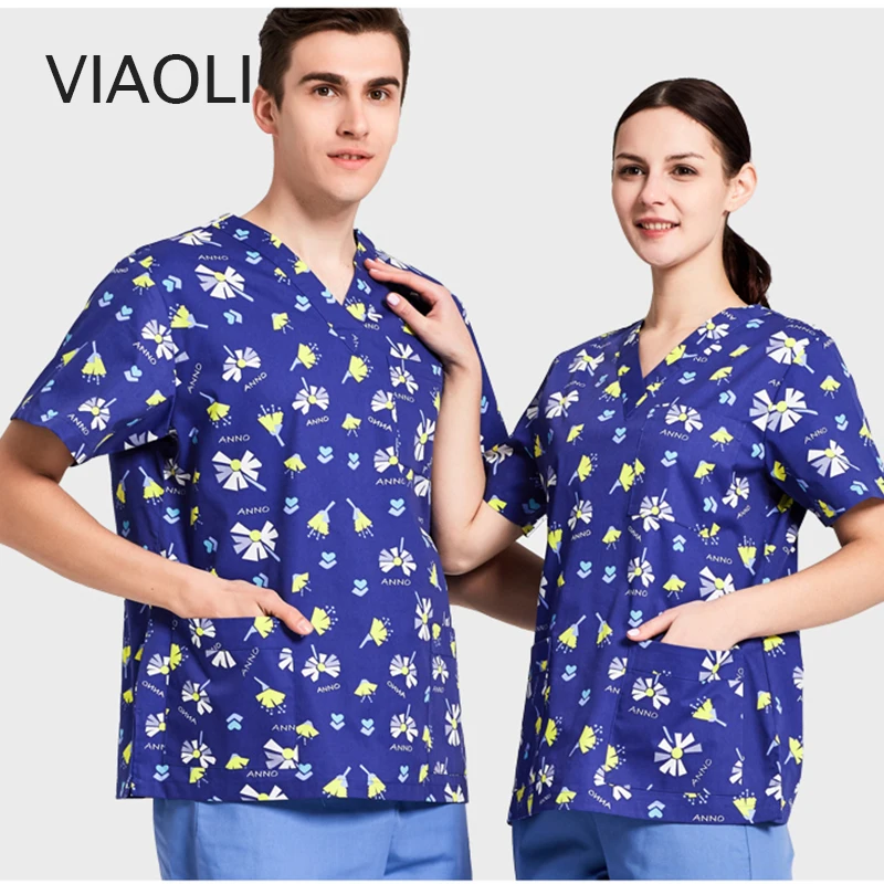 printing Surgery Clothes V neck Short Sleeve Surgical
