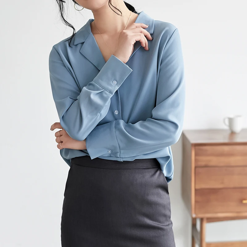 Ceny Nowości kobiety szyfonowa bluzki 2019 wiosna stylowe topy z długim rękawem urząd pracy szyfonowe bluzki koszulki Streetwear odzież