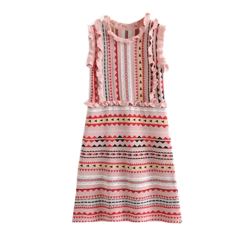 Women Autumn Retro Flower Spliced V-Neck Ramie Dress main image 1