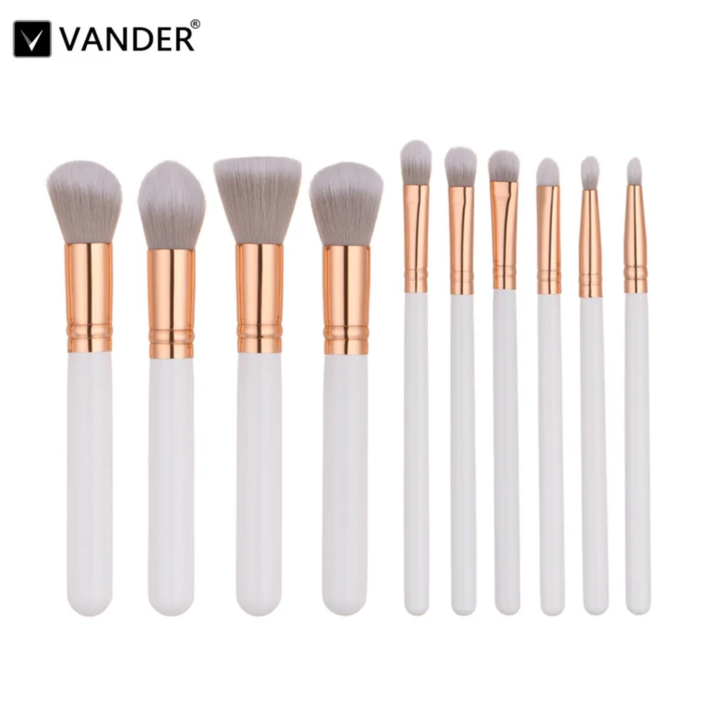 White Pro Beauty Cosmetic 10Pcs Make up Brush Set Face Eye Foundation Eyeshadow Blush Powder Toiletry Kit Makeup Brushes Kabuki