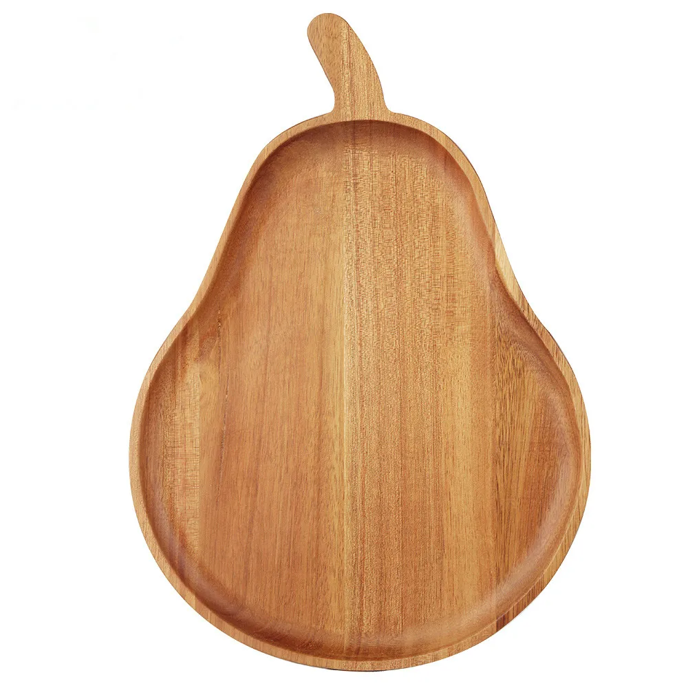 Pear Stlye Wooden Dinner Plate Party Serving Tray Acacia Wood Dish