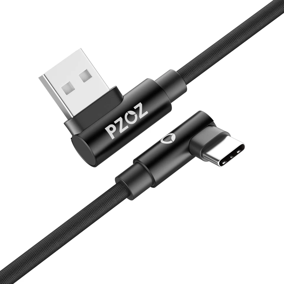 PZOZ 2 м usb c кабель 3,1 Быстрая зарядка 90 градусов нейлоновая оплетка L Тип шнур для передачи данных зарядное устройство для samsung S8 S9 Note 8 9 Xiaomi mi6 mi8 - Цвет: Black