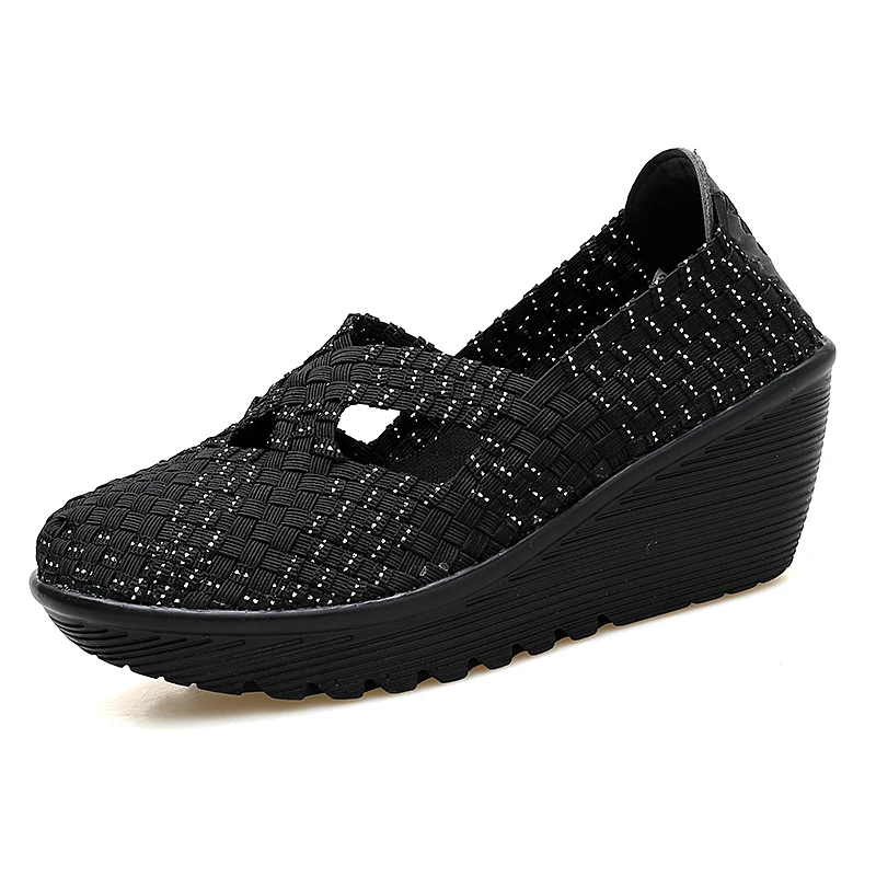 TKN/Новинка года; Весенняя женская обувь на платформе; Женская Повседневная тканая обувь ручной работы без застежки; босоножки на танкетке; женская обувь; 833 - Цвет: 833 Black