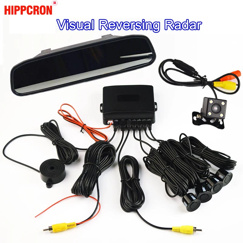 

Rearview Camera + Mirror 4 Sensors Buzzer 22mm Car Parking Assistance Visual Reversing Radar Sound Alert System Auto Monitor
