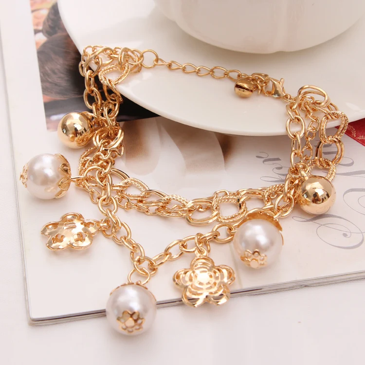 

Bohemia Style Long Chain Beads Bracelet Flower simulated Pearl Pendant Bracelet Multilayer Bracelet for Girls