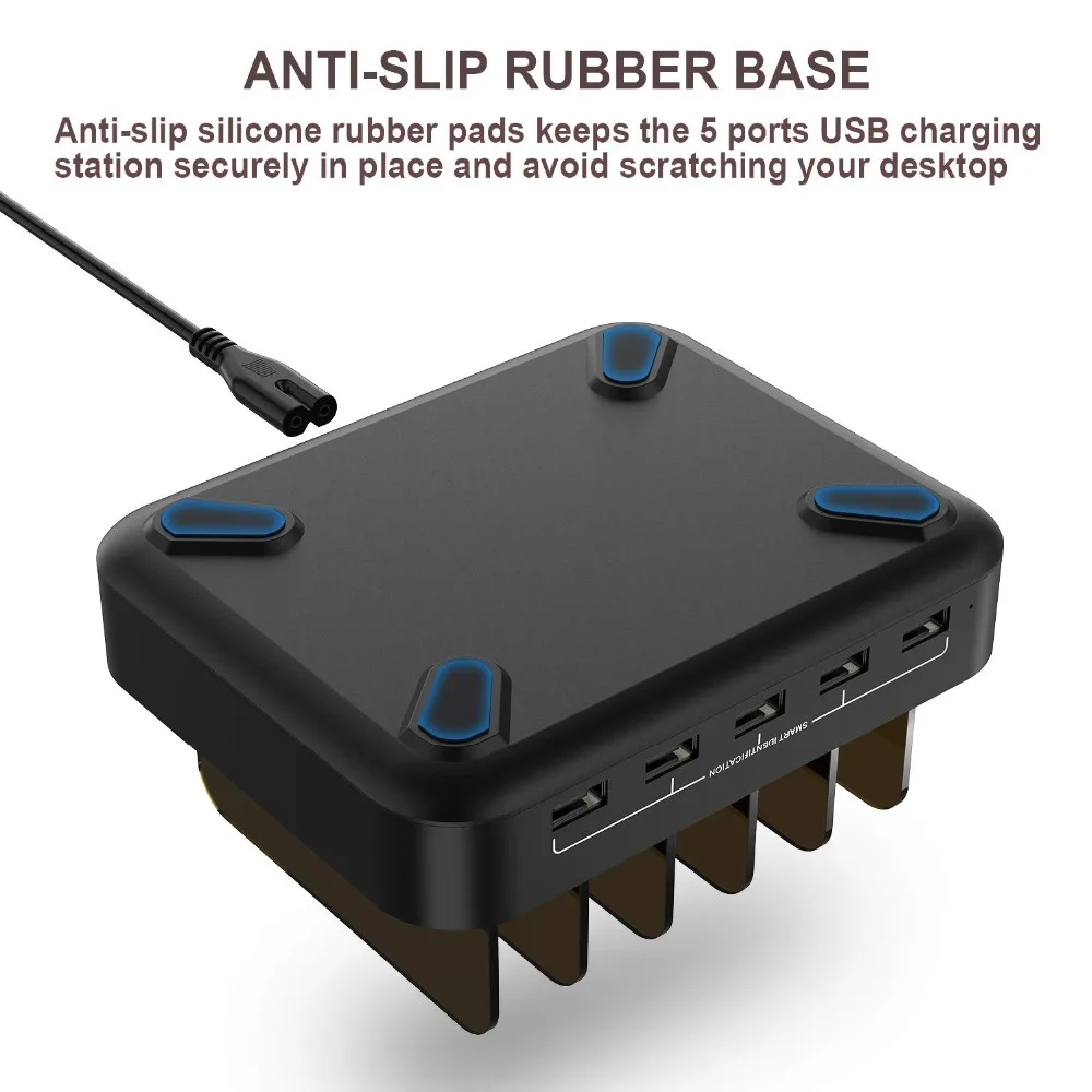 Vogek 5 منافذ USB شحن محطة مع حامل 50 W 10A سطح المكتب شاحن يو اس بي ل هاتف لوحي جهاز شحن المنظم الذكية