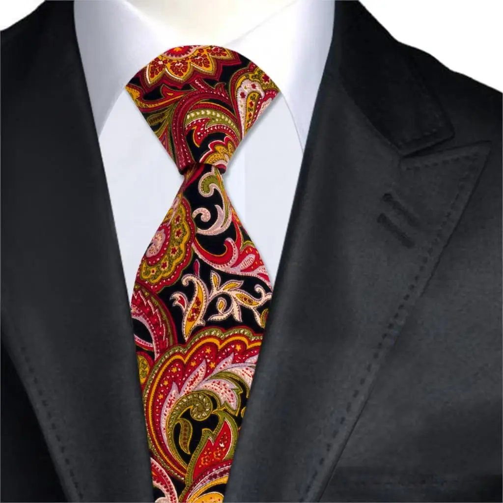 A 1376 Black and Red Floral Mens Ties 100 Cotton Print Neck Ties for Men Blazers Gravatas Print