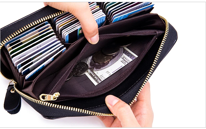 Lomelobo Long Hand Painted Card Wallet Lady Split Leather Rose Flowers Women Purse Girl Business RFID Credit Card Holder HPLA105 Details (05)