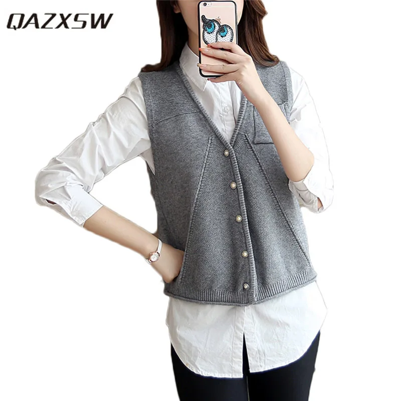 Goede QAZXSW 2018 Nieuwe Lente Vest Voor Vrouwen Vrouwelijke Vest Gebreide Jas Mouwloze Plus Size Vrouwen Vest Coat Colete Feminino HB633