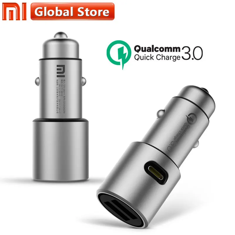 Xiaomi Mi автомобиля Зарядное устройство QC3.0 X2 Dual USB Быстрая зарядка макс. 5 В/3A 9В/2A 15В/1.5A металлический Стиль