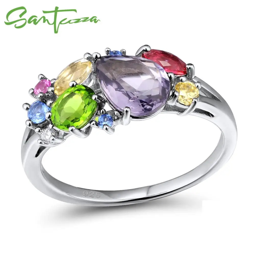 Женское серебряное кольцо SANTUZZA, 925 пробы, серебряные Модные кольца для женщин, цветные камни, кубический цирконий, кольца, вечерние ювелирные изделия