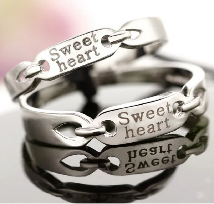 Almei Gothic Silver Color Couple Rings for Men Women Wedding Jewelry Ring Pair Set Mariage Girls Jewelry Sweet Heart Anelli J054