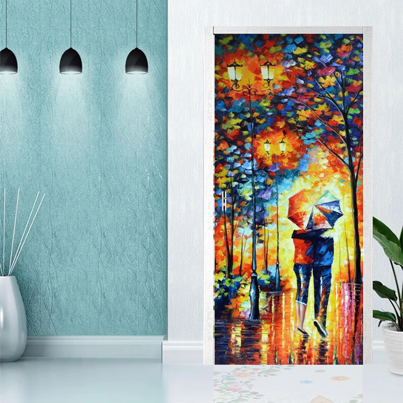

Oil Painting Watercolor Woods Couple Door Stickers Window Sticker Allah PVC Self-adhesive Wallpaper Home Decor Removable Poster
