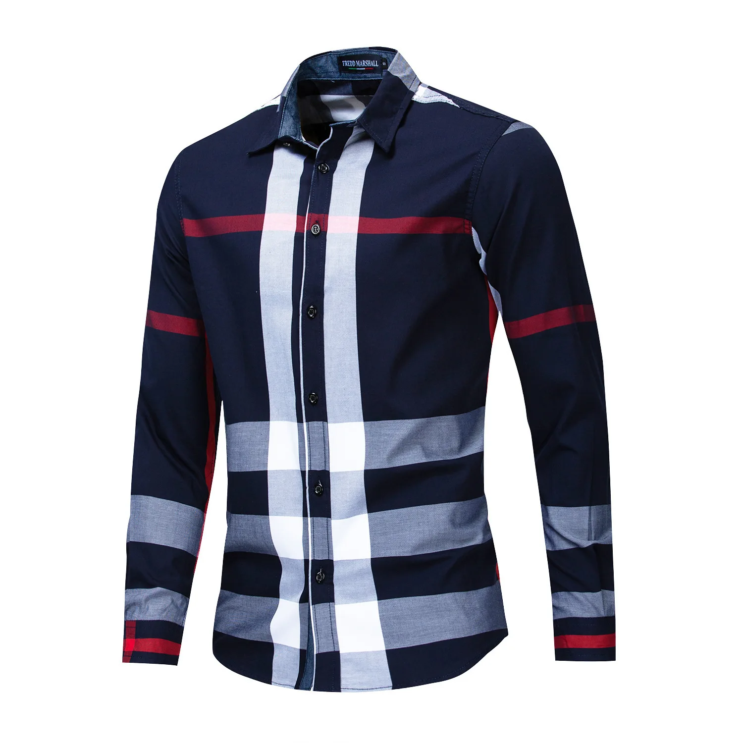 Casual Vertical Plaid Shirts Mens Chemise Homme Men's Shirt Long Sleeve Casual Slim Fit Shirts 100% Cotton 199