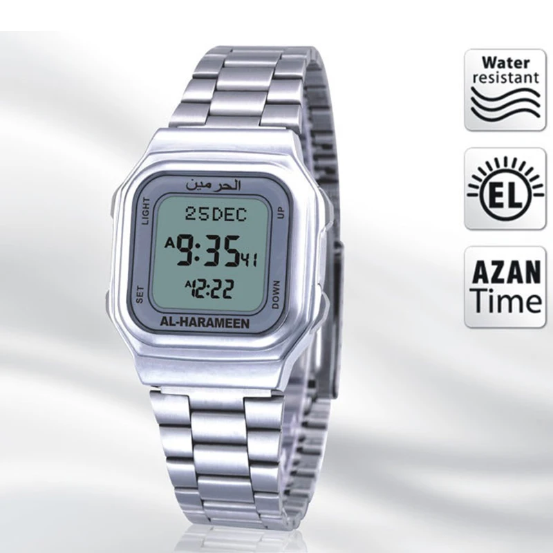 

Unisex Muslim Azan Watch Prayer Wriste Watch 6461 Silver High Elegant Waterproof Best Muslim Products 1pcs