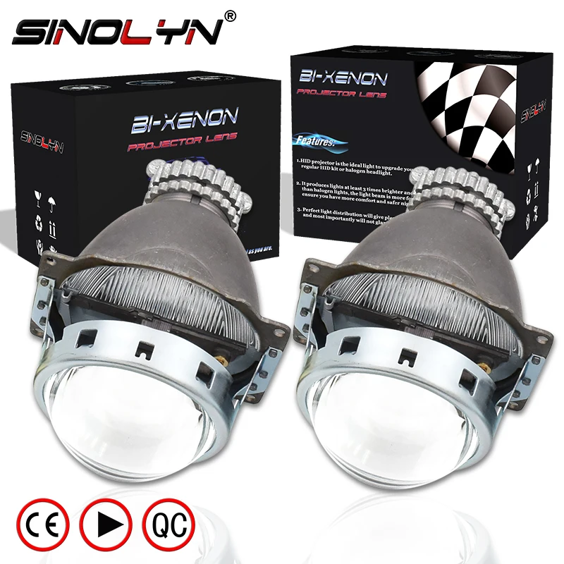 

SINOLYN Car External Lights Mini Bi xenon Projectors 3.0'' D2S Metal HID Projector Lens Headlamp Lenses Retrofit DIY LHD RHD