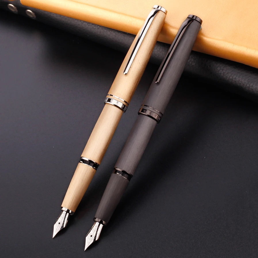 Luxury Fountain Pen Ink Set Silver Clip Gold or Grey Iridium Pens 0.5mm