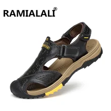 Ramialali/летние мужские пляжные сандалии-гладиаторы; мужские сандалии из натуральной кожи; дышащая пляжная обувь ручной работы; zapatillas hombre