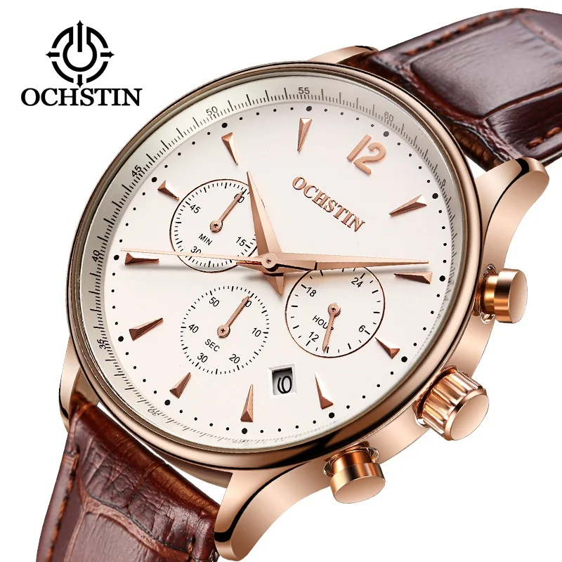 

Top Luxury Brand OCHSTIN Men Casual Fashion Watches Men's Quartz Date Leather Clock Best Sell Male Waterproof WristWatch Gift