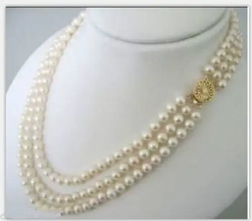 

FREE SHIPPING HOT sell new Style >>>> triple strands strands SOUTH SEA WHITE PEARL NECKLACE17-19inch14k/20 CLASP