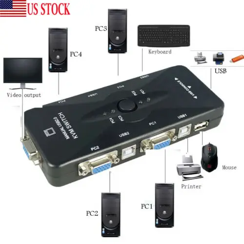 USB 2,0 4 порта монитор SVGA VGA KVM переключатель коробка адаптер мышь клавиатура видео ПК