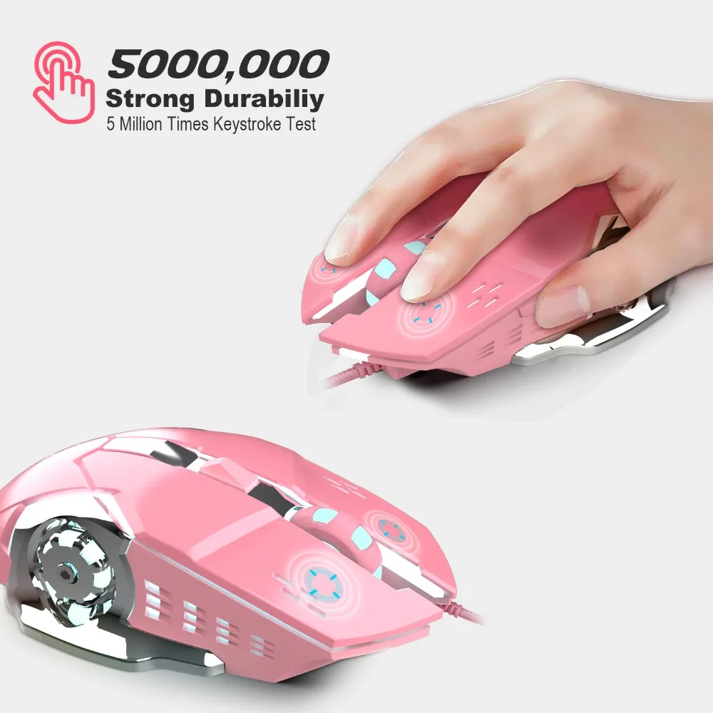 Girl Pink Gaming Mouse 3200dpi Cool White Light Inner Stylish Beautiful 4 Level DPI Wired Women's Mouse for Office Games Gift Girl Pink Gaming Mouse 3200dpi Cool White Light Inner Stylish Beautiful 4 Level DPI Wired Women's Mouse for Office Games Gift