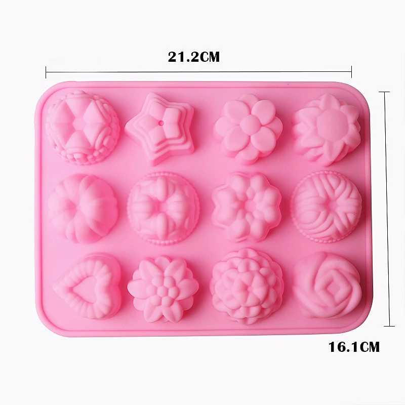 

1 pc 12 Holes Flower Cake Molds Silicone 3D Different Flowers Shape Chocolate Molds DIY Mini Muffin Cake Moulds CT0187