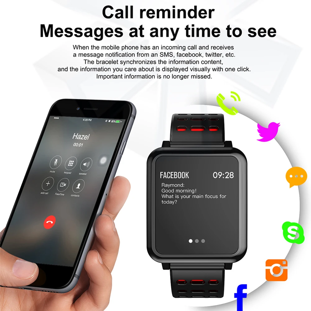 Timethinker T2 Smart Watch Bracelet Men Reloj Bluetooth Sports Smartwatch Relogios Blood Pressure Heart Rate Monitor IP67 PK Q8