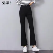 Джинсы мальчикового кроя женщина с высокой талией Плюс Размер облегающие, длиной до лодыжки эластичные черные расклешённые джинсовые брюки