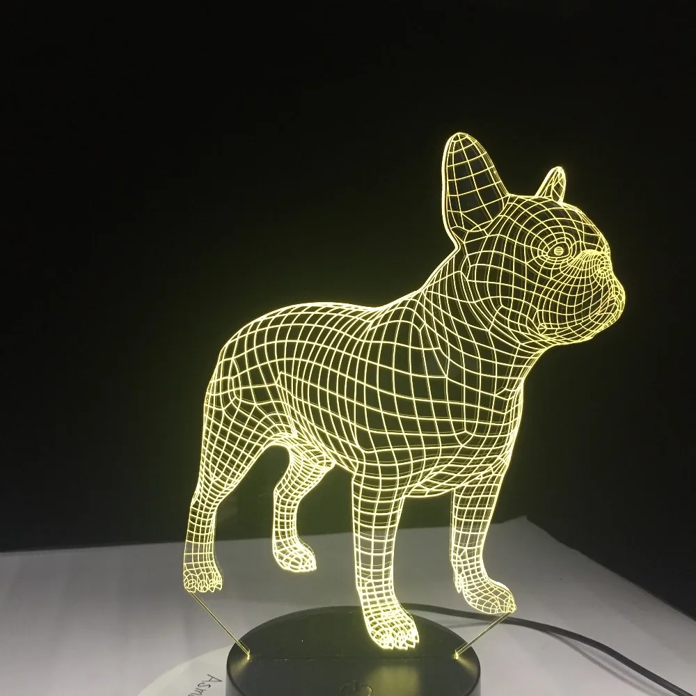  French Bulldog 3D LED Night Lamp 7 Colors USB Hologram Decor Lamp Table Desk Lights Birthday Party  - 32854600259