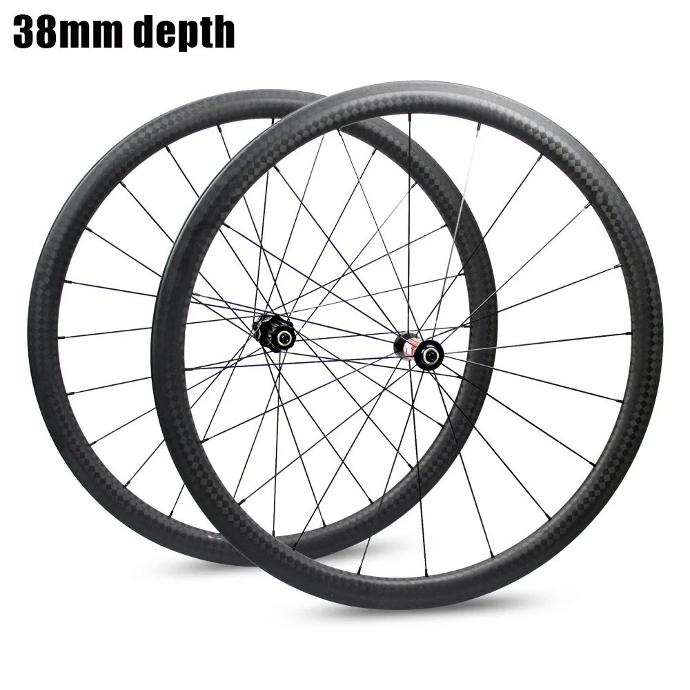 Discount 700c Carbon Road Bike Wheel 30mm 38mm 47mm 50mm 60mm 88mm Tubeless Clincher Tubular Powerway J-bend R13 hub Pillar 1423 Spoke 9