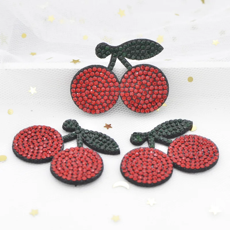 

6Pcs 44*32mm Rhinestone Flatback Decorative Scrapbooks Patches Cherry Pads Appliques for DIY Clothes Shoes Hair Clips Decor G20