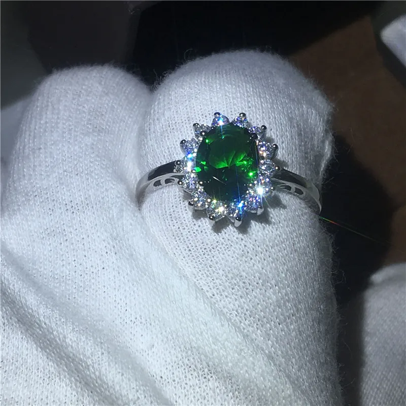 Diana Настоящее 925 пробы Серебряное кольцо 5A Зеленый Циркон Камень Обручальное кольцо для женщин и мужчин камень ювелирные изделия