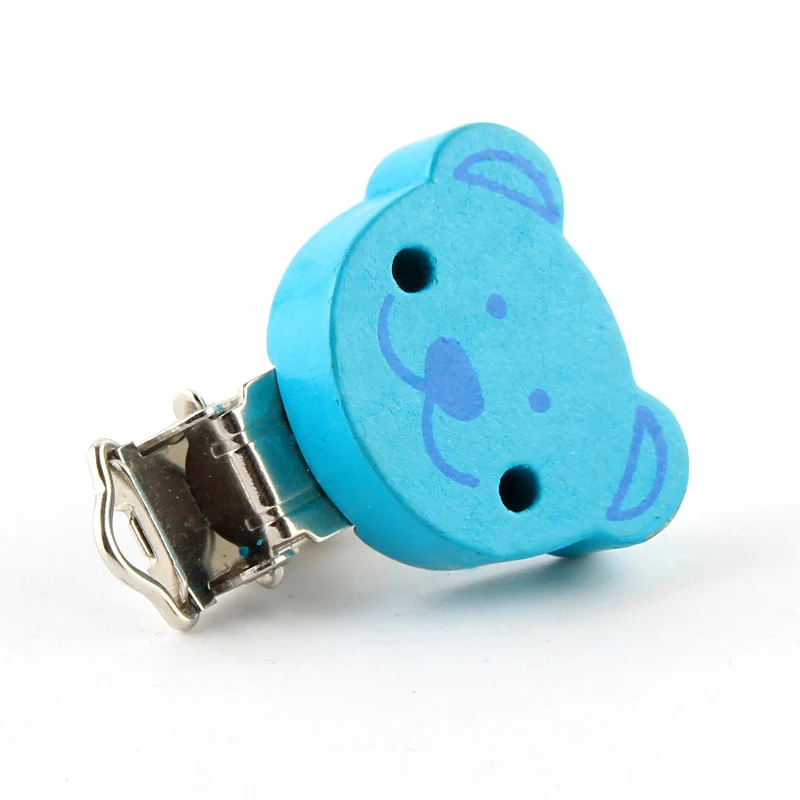 

3Pcs Bear Wooden Baby Pacifier Clips Holders Cute Infant Soother Clasps Accessories Wood Metal for DIY Baby Teethers