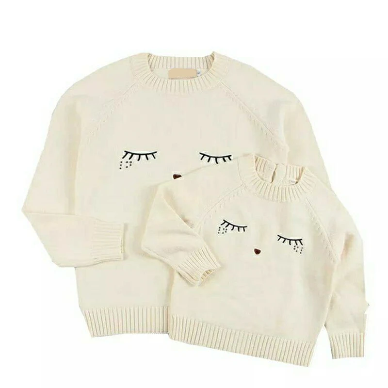 

LILIGIRL Family Matching Clothes Outfits 2019 New Mother and Daughter White Sweater for Mommy and Me Sweaters Tops Clothes