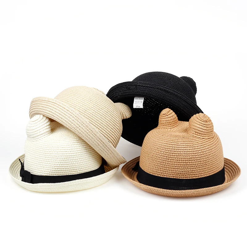 

VORON 2018 new lovely Cat Ears Straw hat Sunbonnet Straw Hat Women's Summer Hat fashion Shade cap