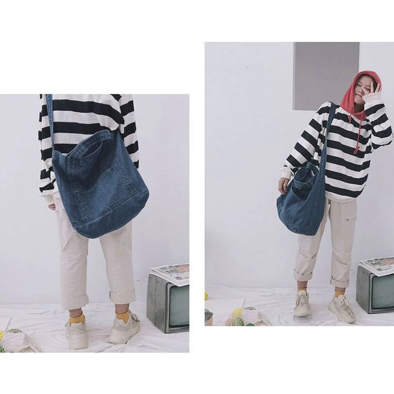 Джинсовая сутулящаяся сумка Повседневная джинсовая тканевая сумка для отдыха корейский стиль Модная японская модная сумка-мессенджер с верхней ручкой