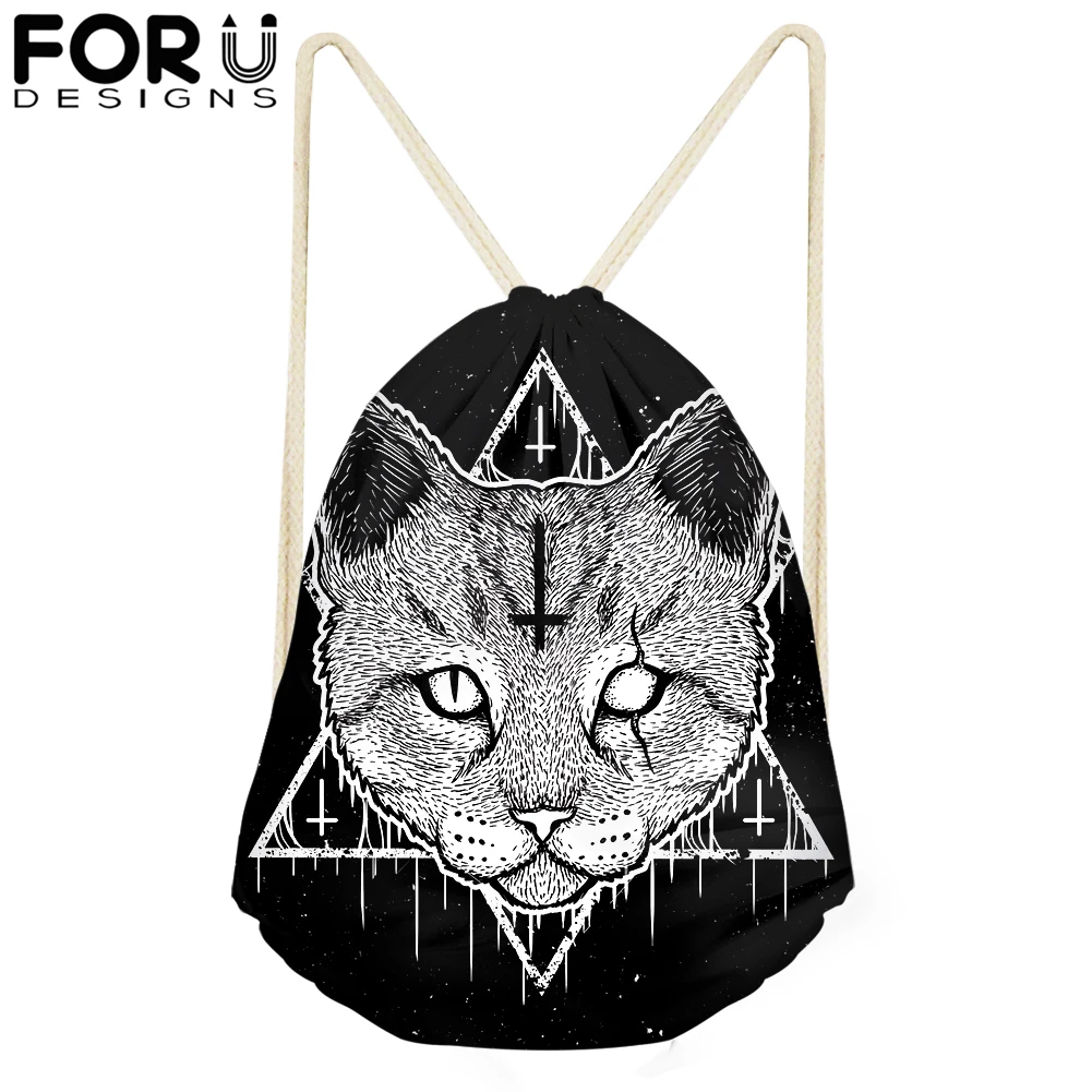 

Gothic Witchcraft Black Cat Drawstring Bag for Teenagers Woman Girl Small Drawstring Backpack Package Travel Storage Package