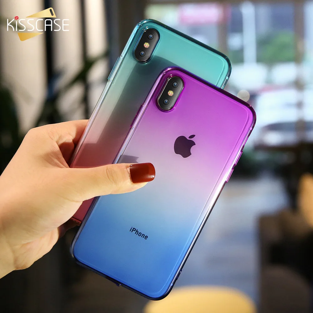 

KISSCASE Phone For iPhone X XS XR Max Ultra Slim Double Color Gradient Lovely Phone Cases For iPhone 5 6 7 8 S Plus Coque Fundas