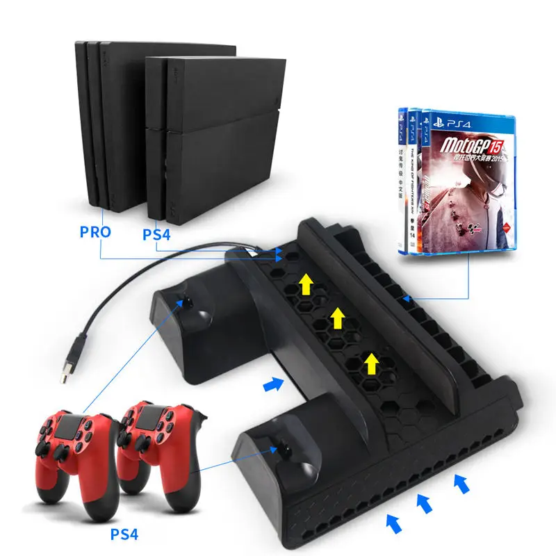 ABHU-Oivo для Ps4 Slim Pro мульти в одном вентилятор база кронштейн ручка держатель для контроллера зарядная станция тепловыделение вентилятор St