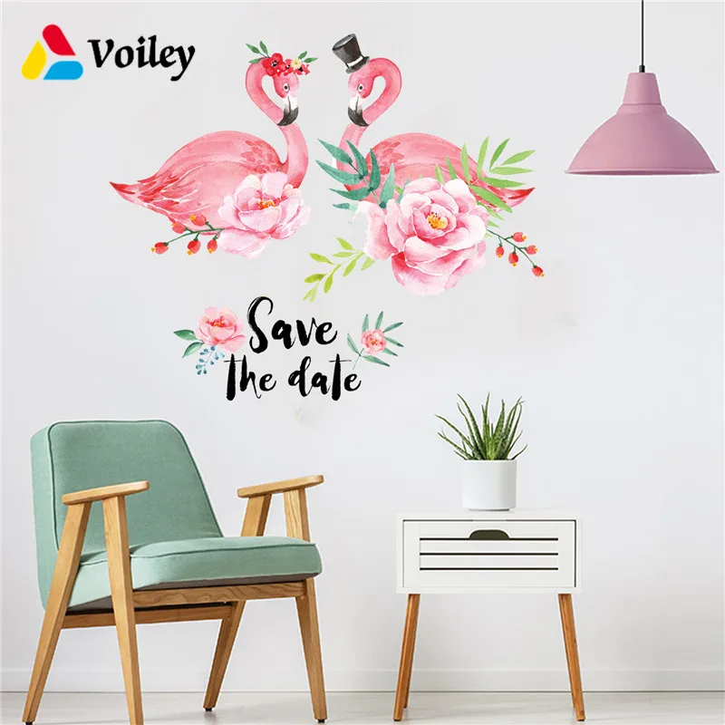 

Baby Shower Wall Door Stickers Flamingo Home Living Room Mural Wedding Decor Birthday Party Kid Favor Diy Bathroom Waterproof,W