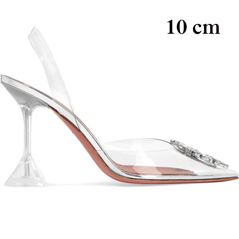 Летние прозрачные женские туфли на каблуке с острым носком; прозрачные туфли-лодочки; модные блестящие женские босоножки со стразами на высоком каблуке для свадебной вечеринки - Цвет: 10 cm